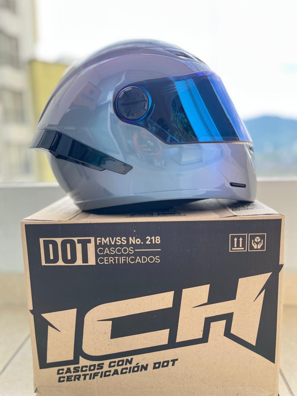 CASCO ICH 501 GRIS CAMALEON VISERA AZUL