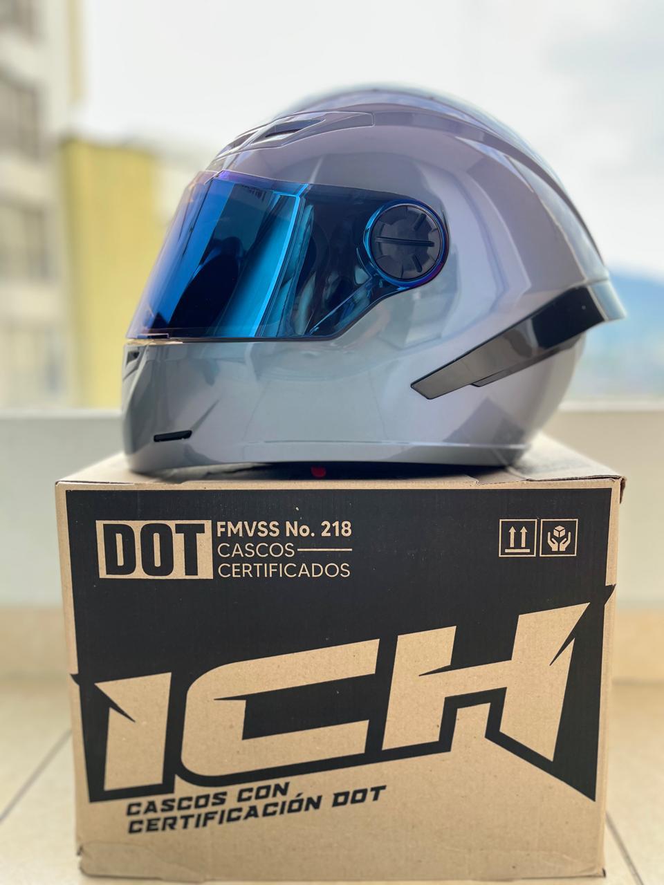 CASCO ICH 501 GRIS CAMALEON VISERA AZUL