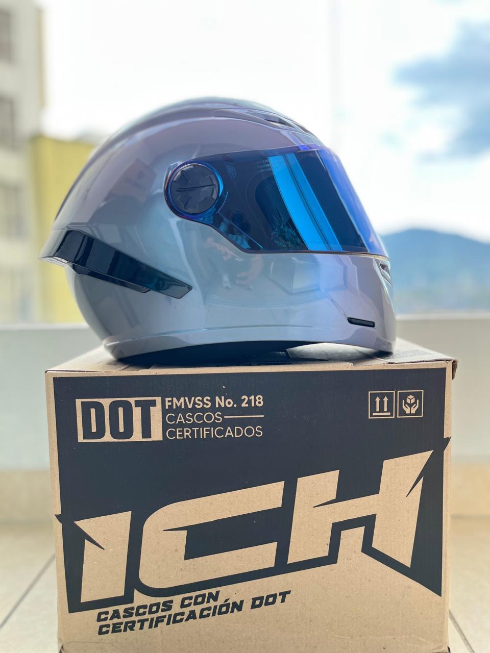 CASCO ICH 501 GRIS CAMALEON VISERA AZUL