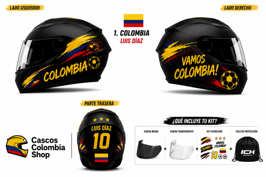 Casco ICH Para Moto Edición Mundial 2026 COLOMBIA  + Kit De Stickers Removibles + 2 Viseras NEGRA Y TRANSPARENTE