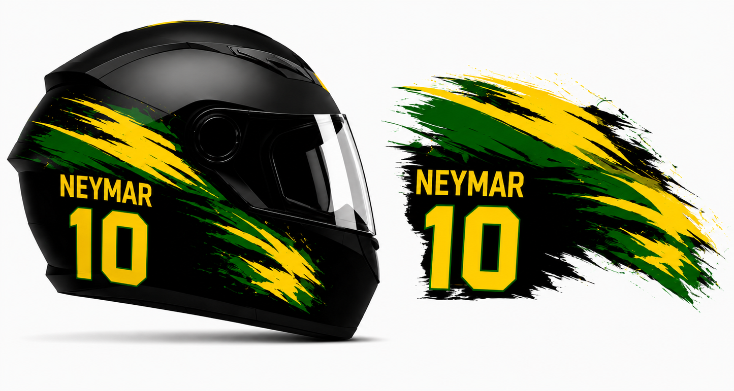 Casco ICH Moto Brasil Neymar  Mundial Fútbol Calcomanías Incluidas Doble Visera NEGRA Y TRANSPARENTE