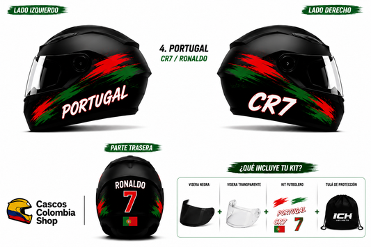 Casco ICH Para Moto Portugal CR7 Cristiano Ronaldo Edición Mundial 2026 Visera aNegra Y transparente