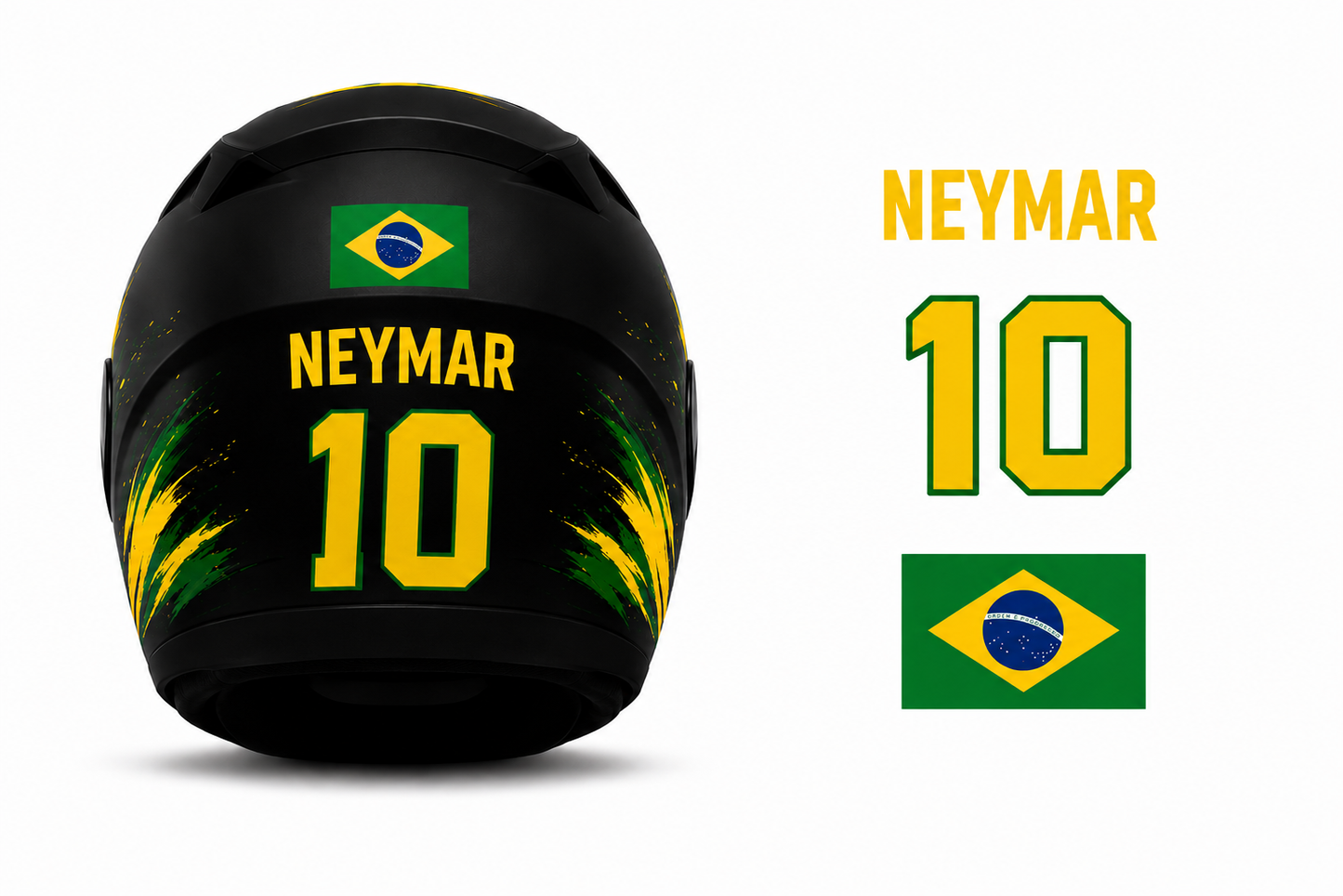 Casco ICH Moto Brasil Neymar  Mundial Fútbol Calcomanías Incluidas Doble Visera NEGRA Y TRANSPARENTE