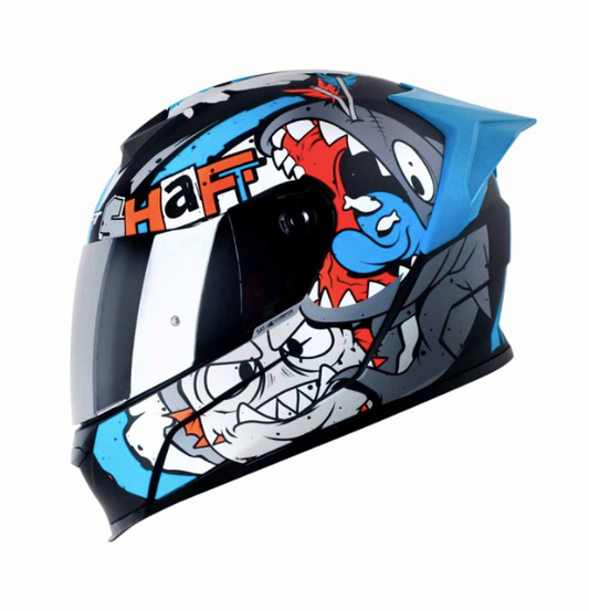 CASCO SHARKIE 502 VISERA PLATEADA Y AZUL