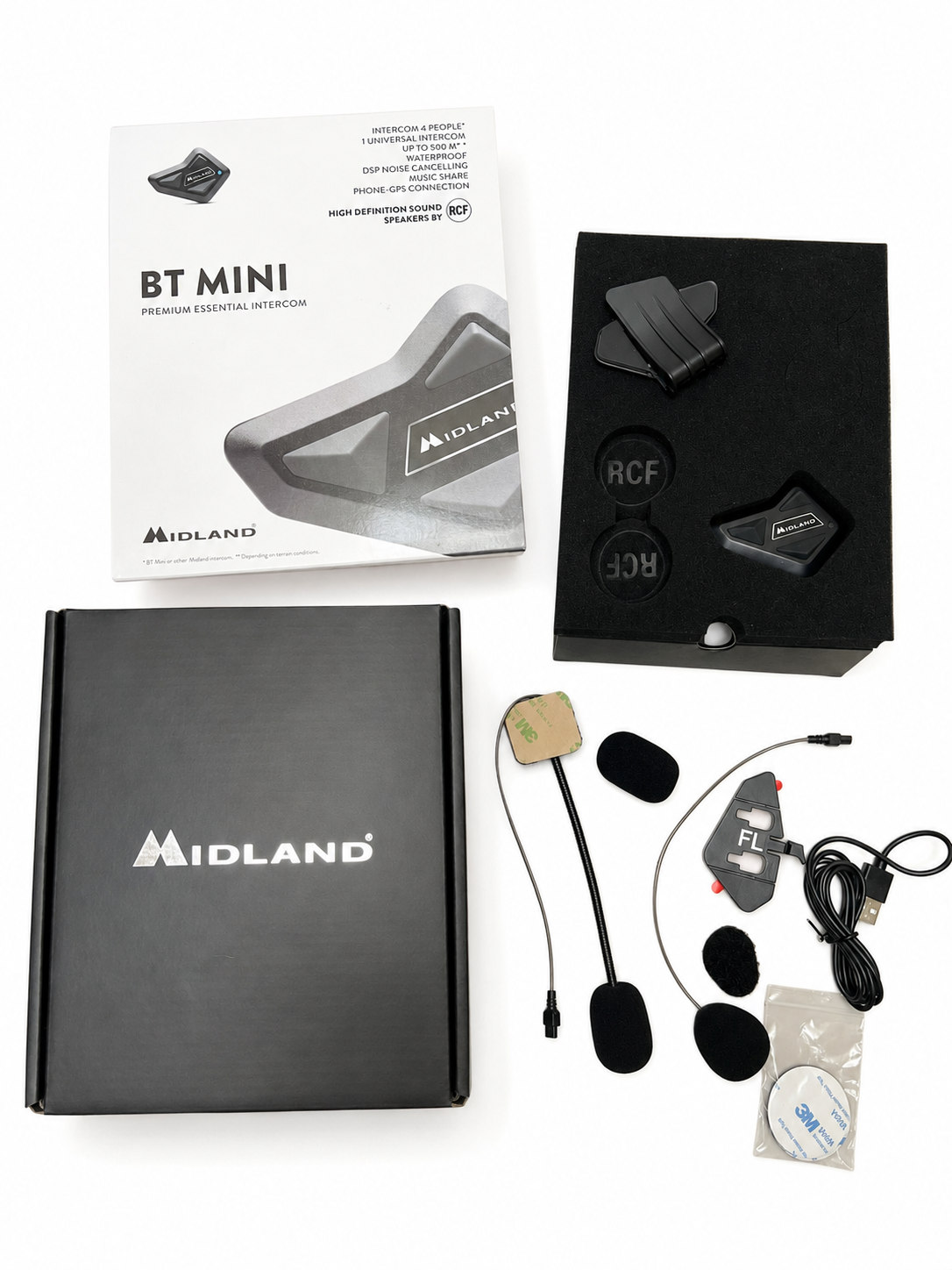 Intercomunicador Midland BT Mini para Casco de Moto Bluetooth | Intercom Moto Universal 4 Personas con Cancelación de Ruido, Música, GPS y Resistente al Agua