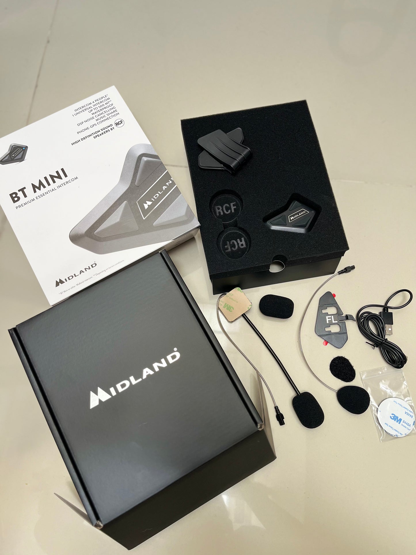 Intercomunicador Midland BT Mini para Casco de Moto Bluetooth | Intercom Moto Universal 4 Personas con Cancelación de Ruido, Música, GPS y Resistente al Agua