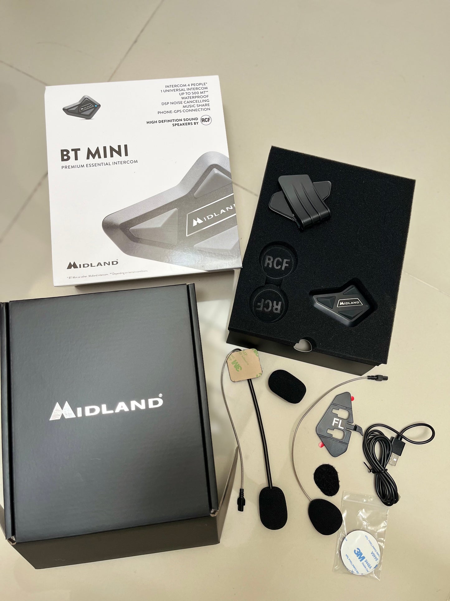 Intercomunicador Midland BT Mini para Casco de Moto Bluetooth | Intercom Moto Universal 4 Personas con Cancelación de Ruido, Música, GPS y Resistente al Agua