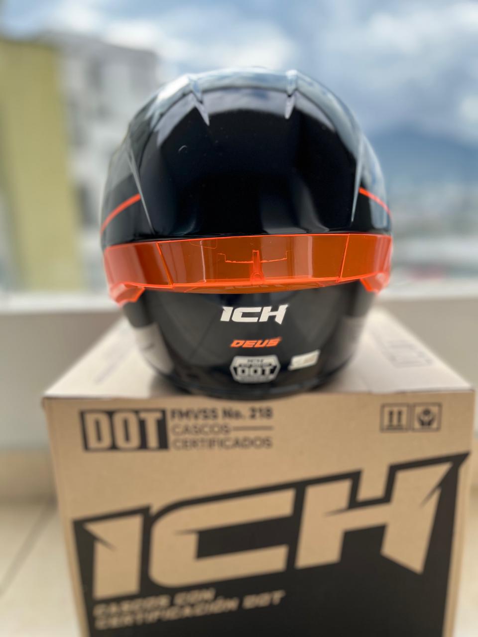 CASCO ICH 501 DEUS NARANJA Y AZUL VISERA PLATEADA