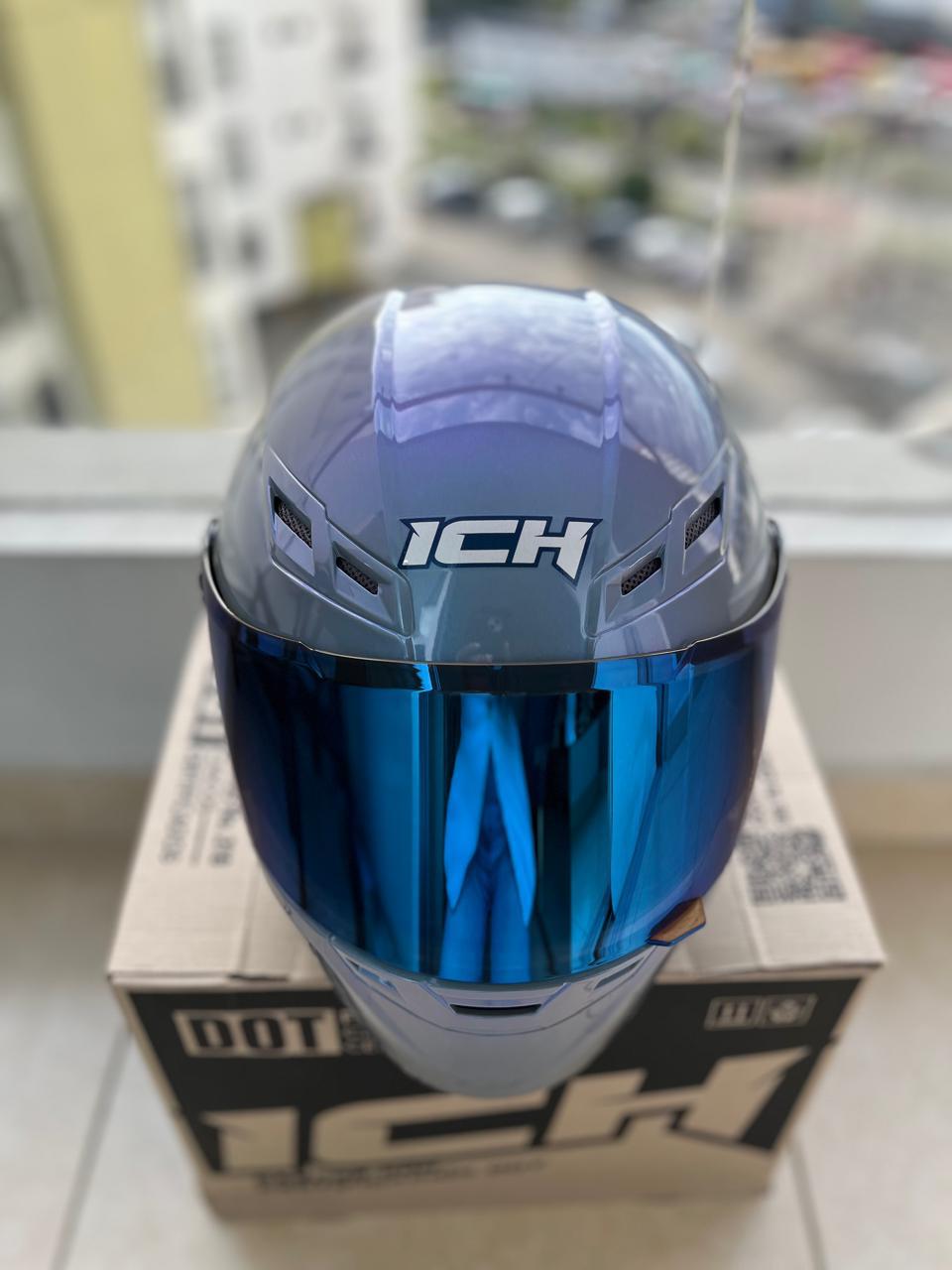 CASCO ICH 501 GRIS CAMALEON VISERA AZUL