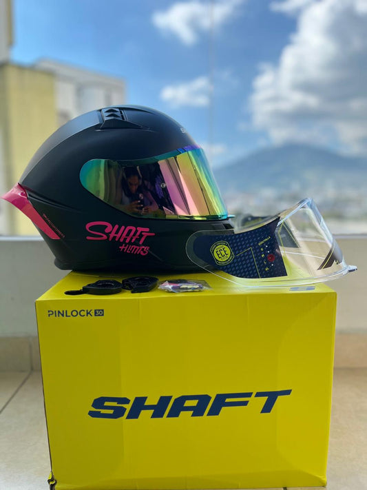 CASCO SHAFT 504 DV  NEGRO CON FUCSIA VISERA TORNASOL Y TRANSPARENTE