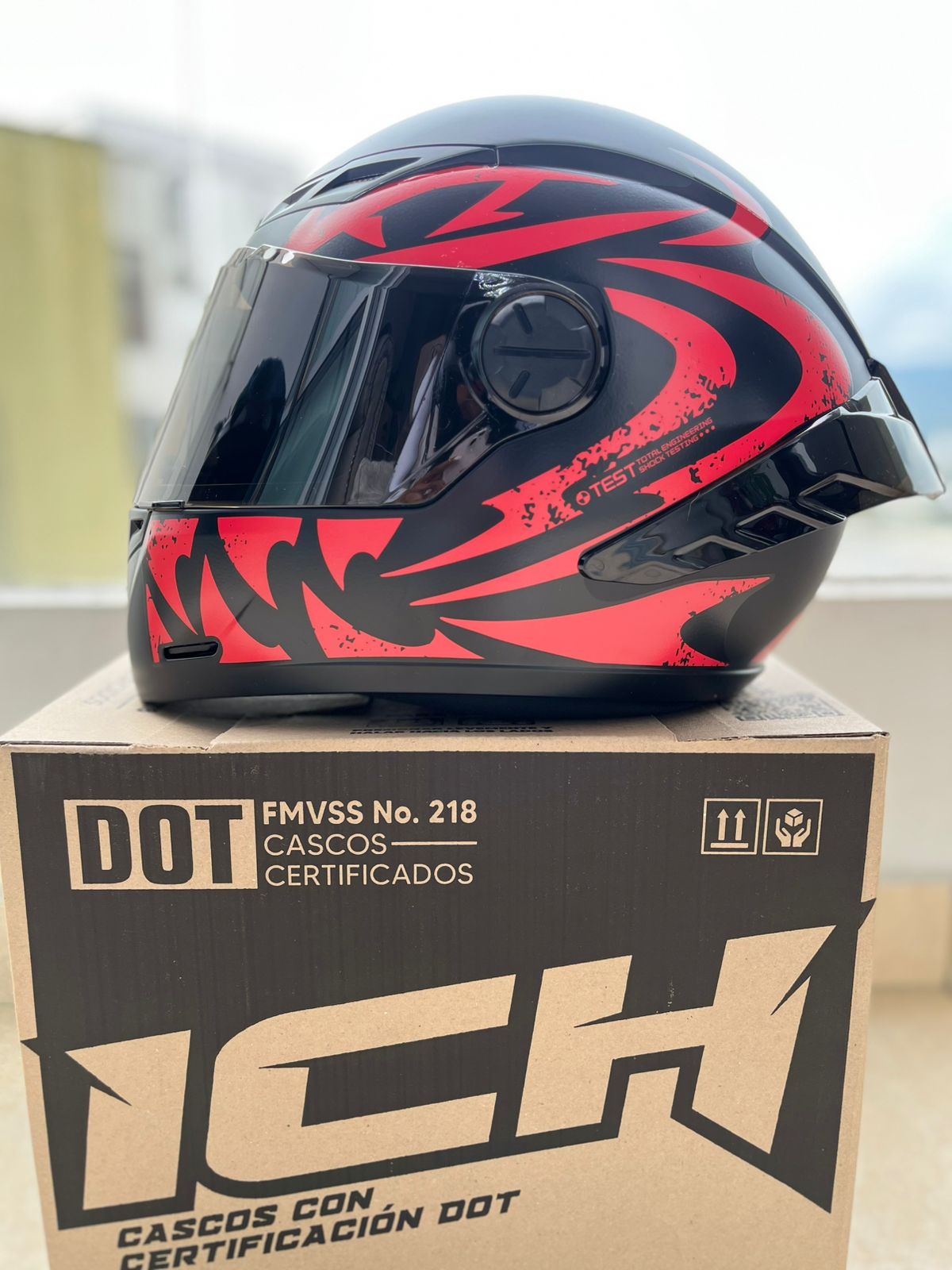 CASCO ICH 501 TRIBAL ROJA VISERA NEGRA