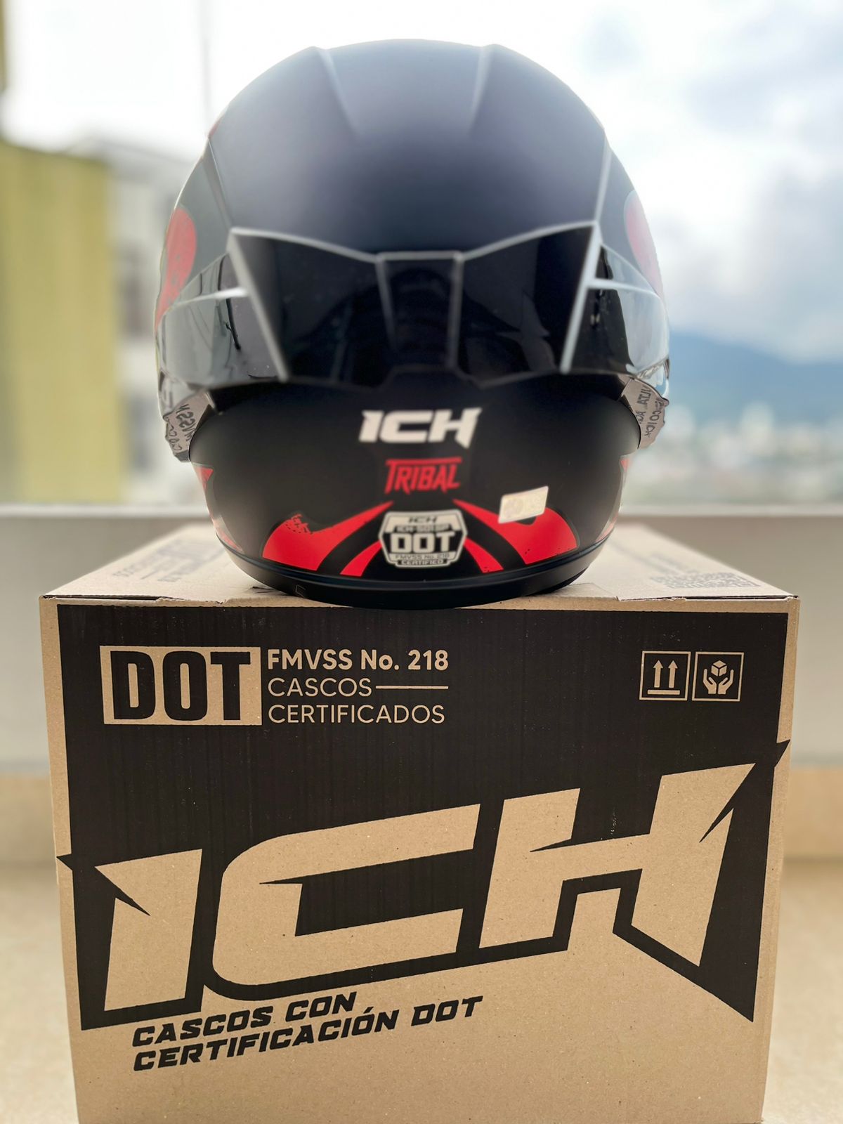 CASCO ICH 501 TRIBAL ROJA VISERA NEGRA