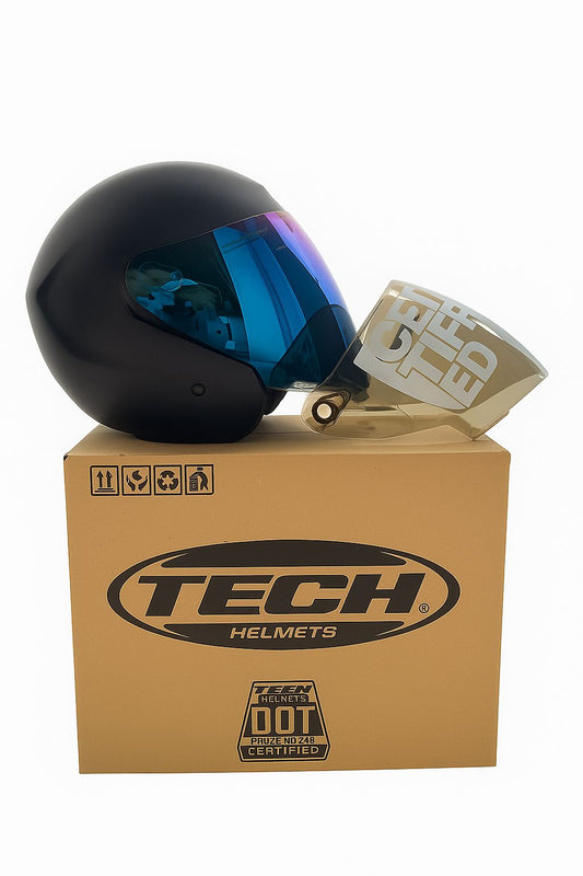 CASCO TECH NEGRO VISERA AZUL Y NEGRA