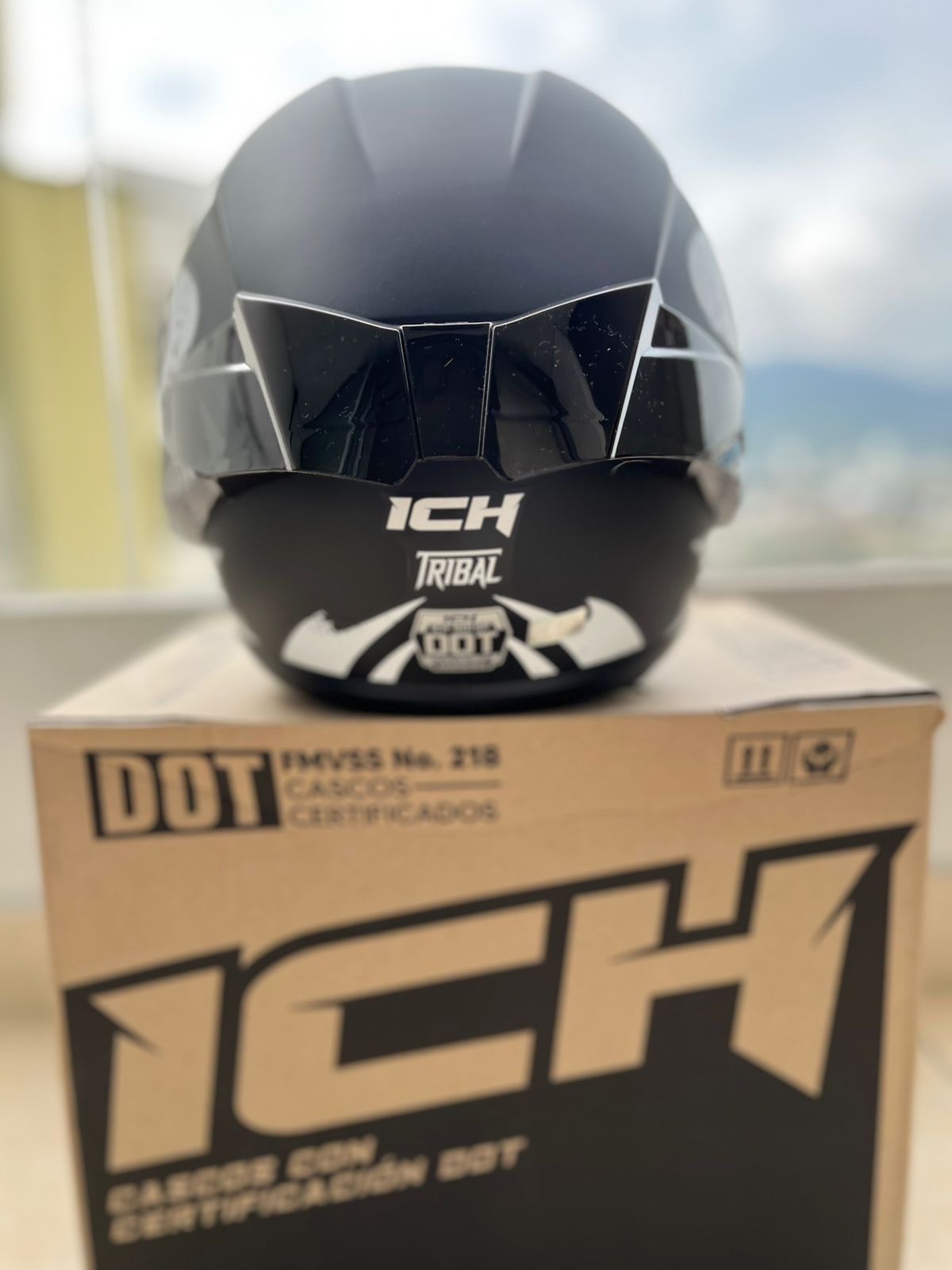 CASCO ICH 501 TRIBAL NEGRO BLANCO VISERA NEGRA