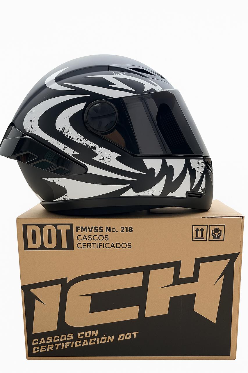 CASCO ICH 501 TRIBAL NEGRO BLANCO VISERA NEGRA