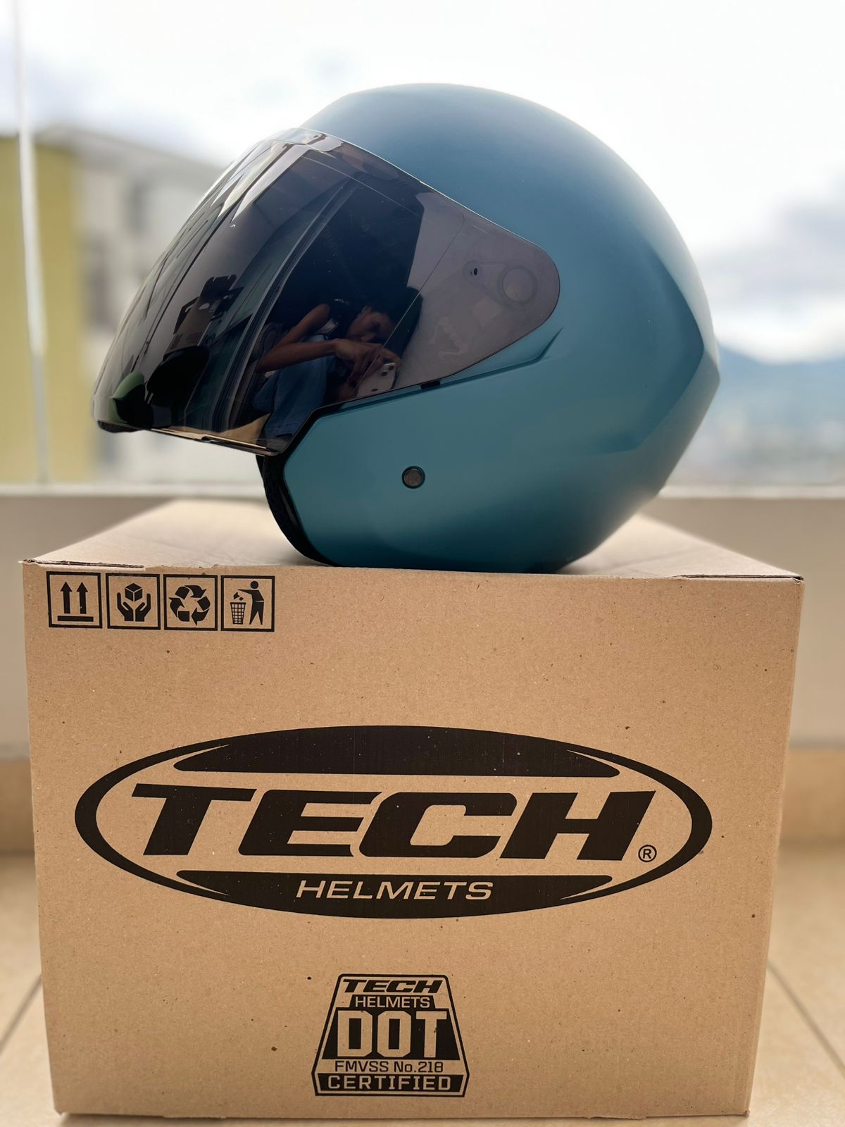 CASCO TECH  T10 ABIERTO AZUL OSCURO VISERA NEGRA