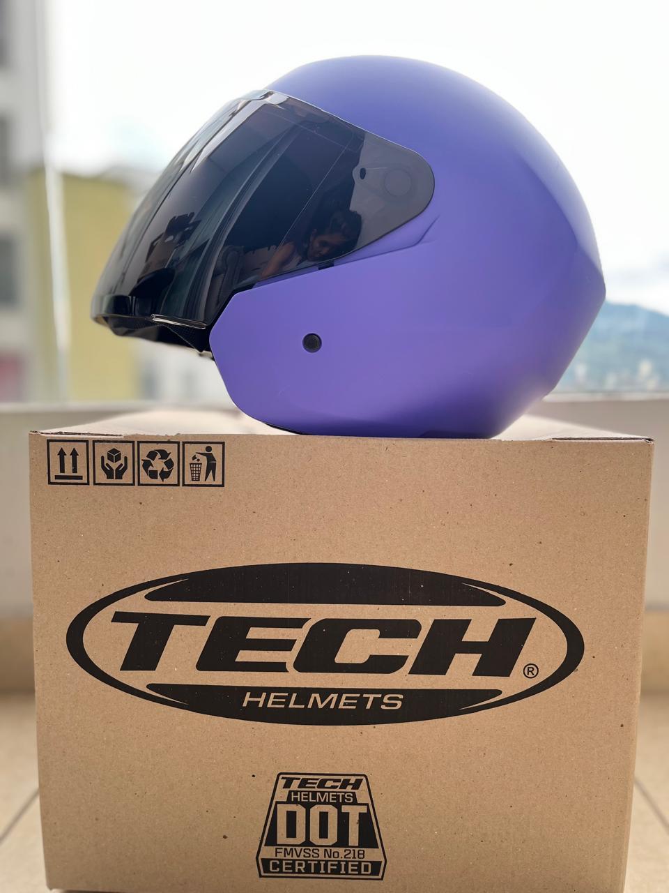 CASCO TECH T10 ABIERTO MORADO VISERA NEGRA